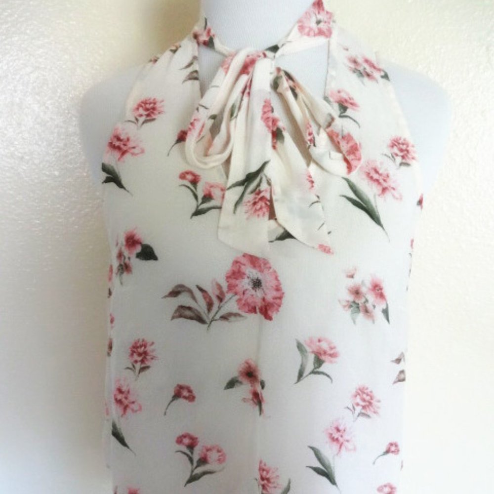 COPY - F21 Chiffon Floral Ribbon Bow Tie Tank Top…